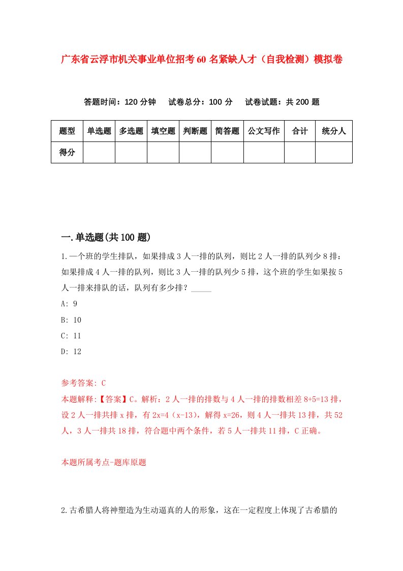 广东省云浮市机关事业单位招考60名紧缺人才自我检测模拟卷第6套