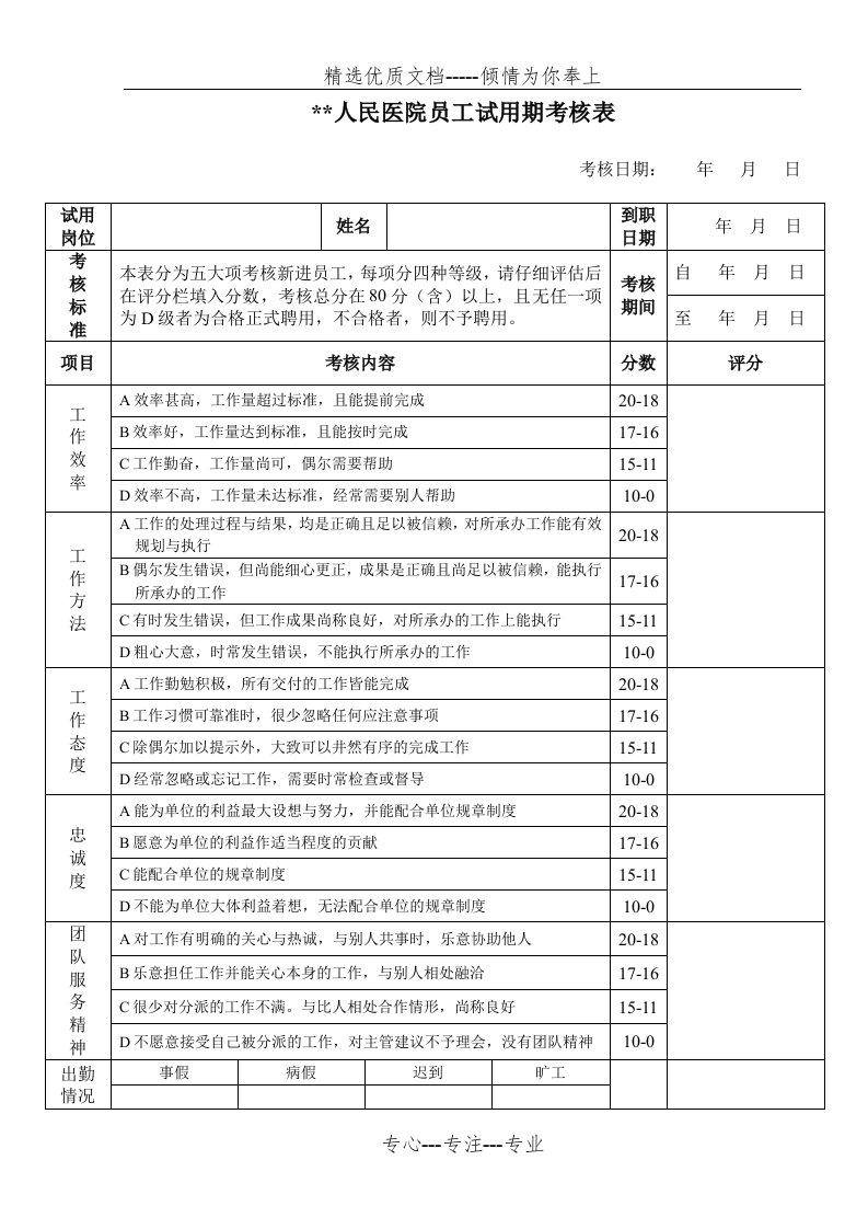 医院员工试用期转正考核表(共3页)