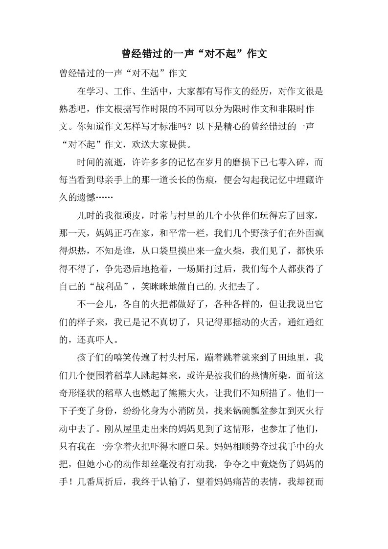 曾经错过的一声“对不起”作文