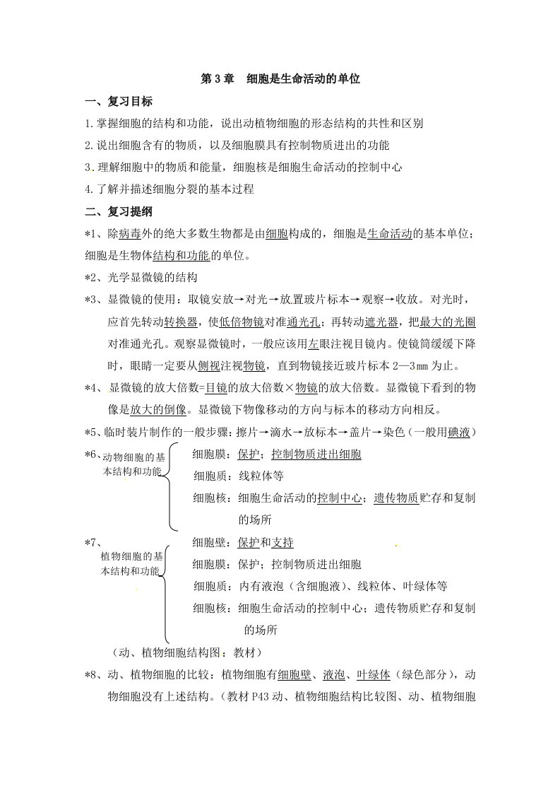 《细胞是生命活动的基本单位》知识点复习检测