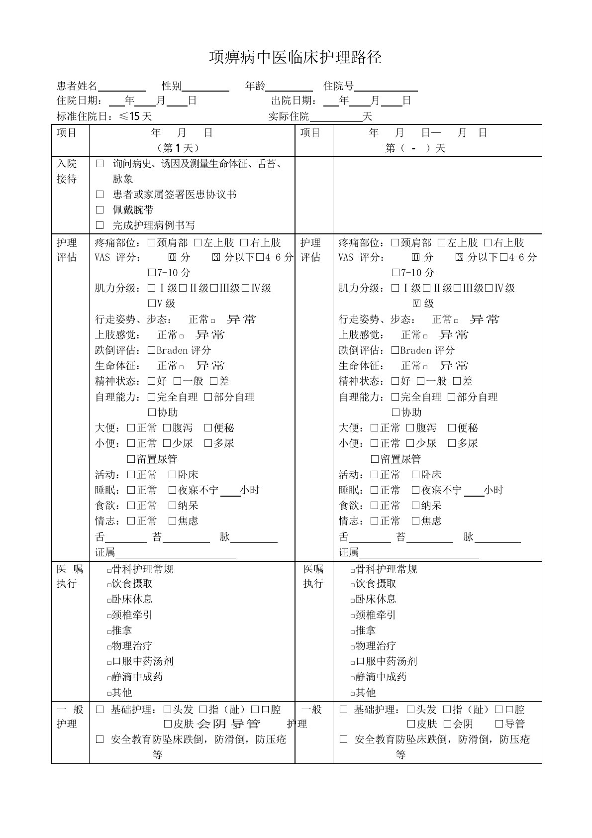 1.项痹病中医临床护理路径