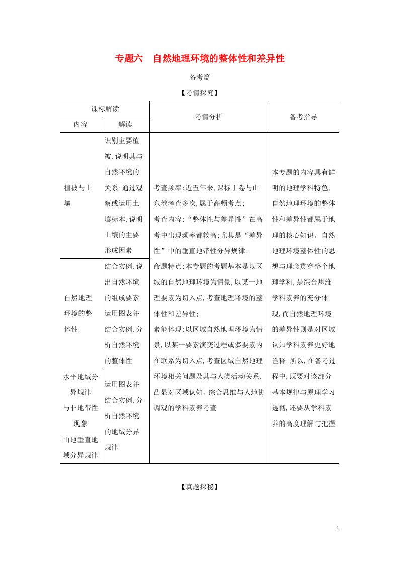 山东专用2022版高考地理一轮复习专题六自然地理环境的整体性和差异_基础集训含解析