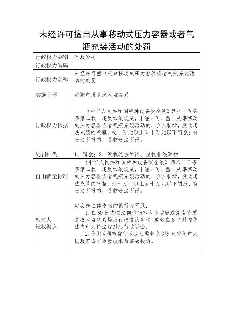 未经许可擅自从事移动式压力容器或者气瓶充装活动的处罚