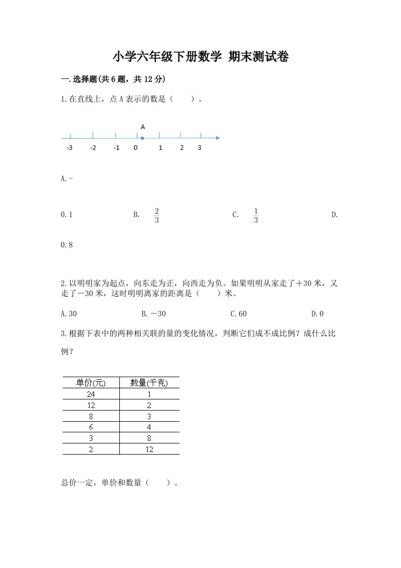 小学六年级下册数学