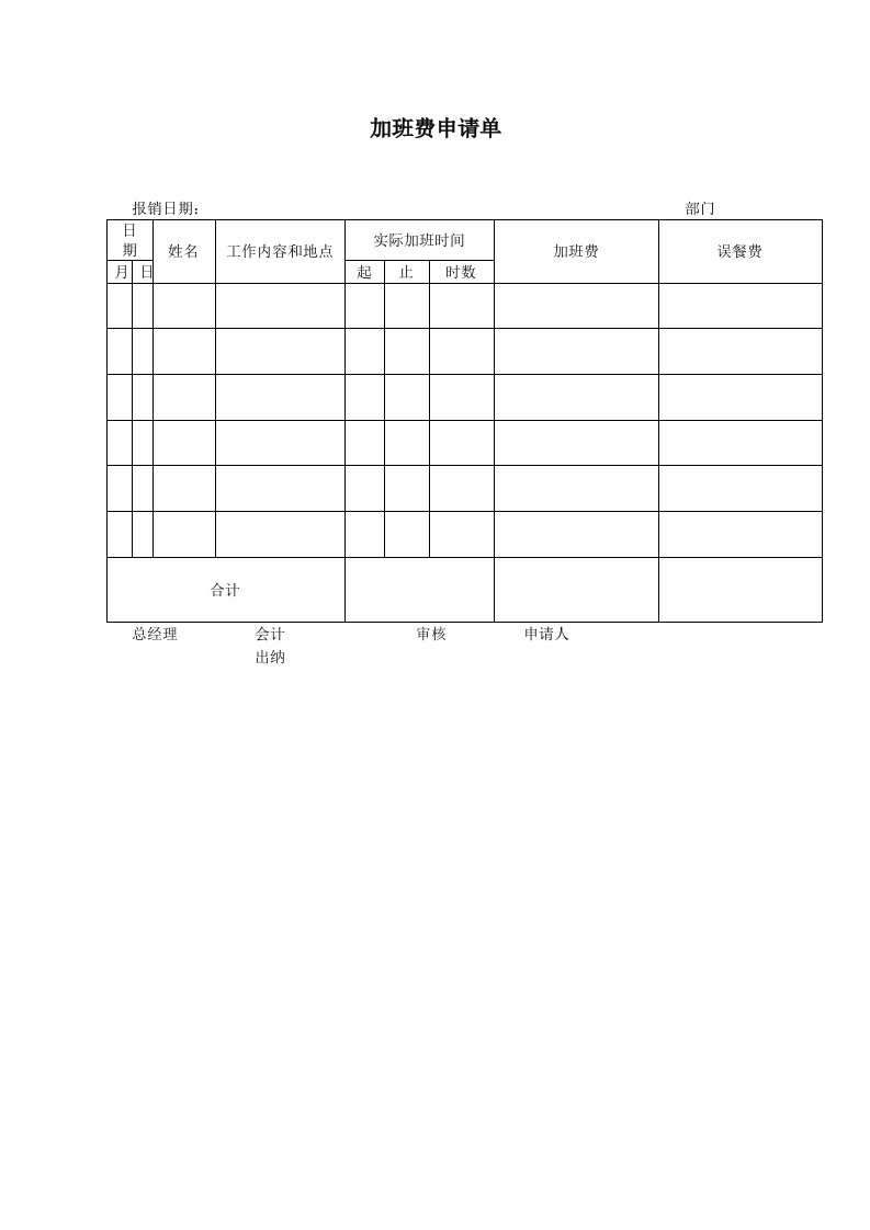 加班费申请单-经营管理