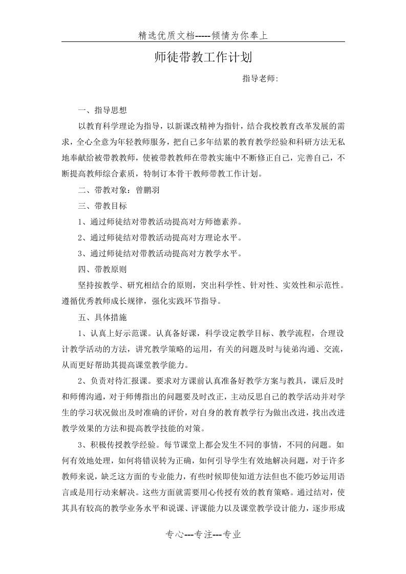 小学教师师徒带教工作计划(共2页)