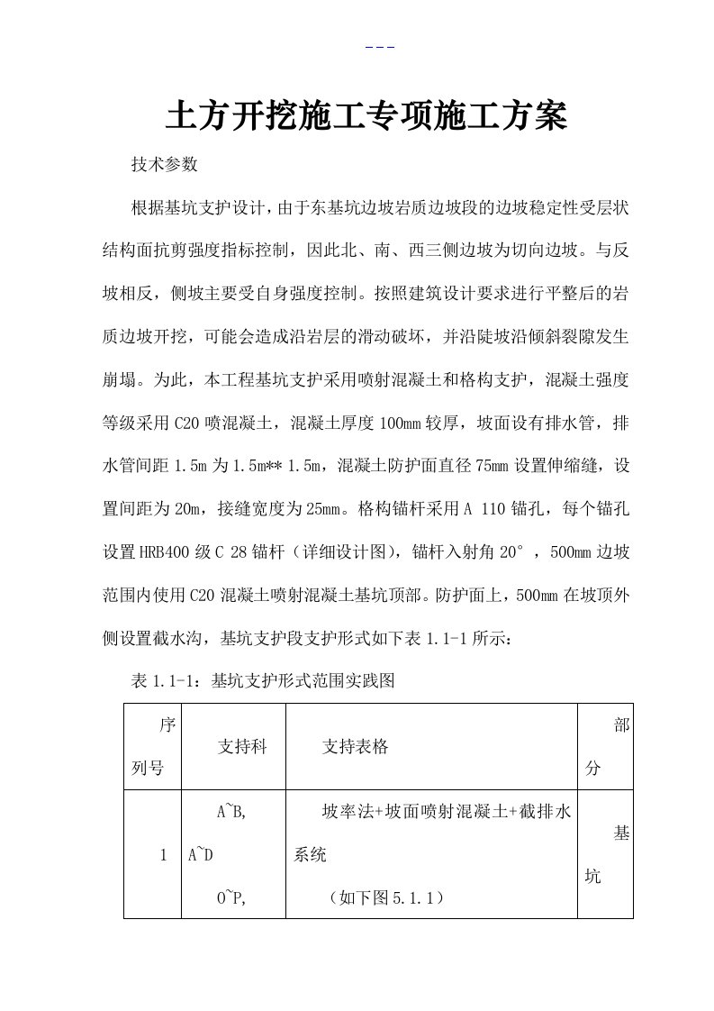 土方开挖施工专项施工方案