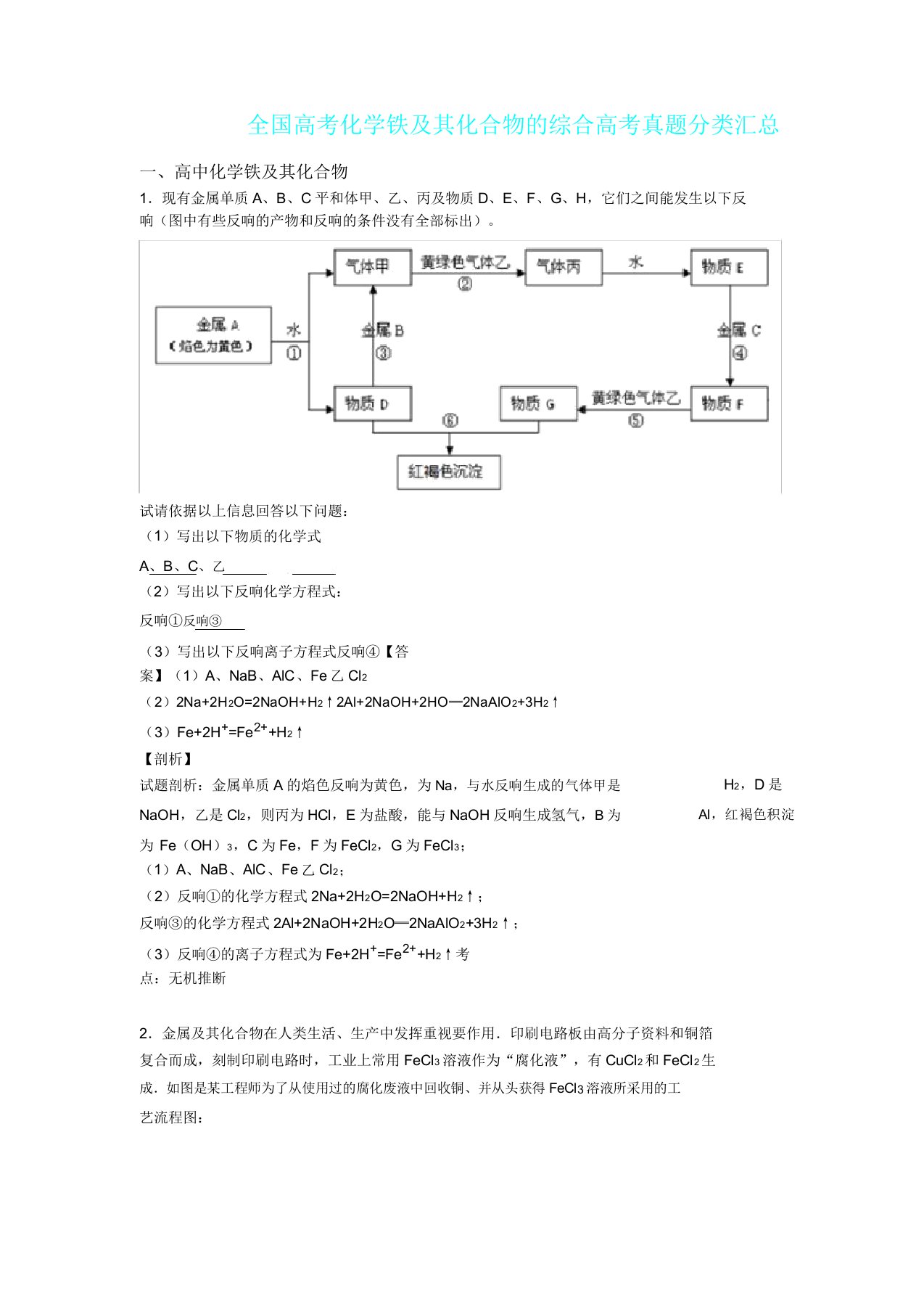 全国高考化学铁及其化合物综合高考真题分类汇总