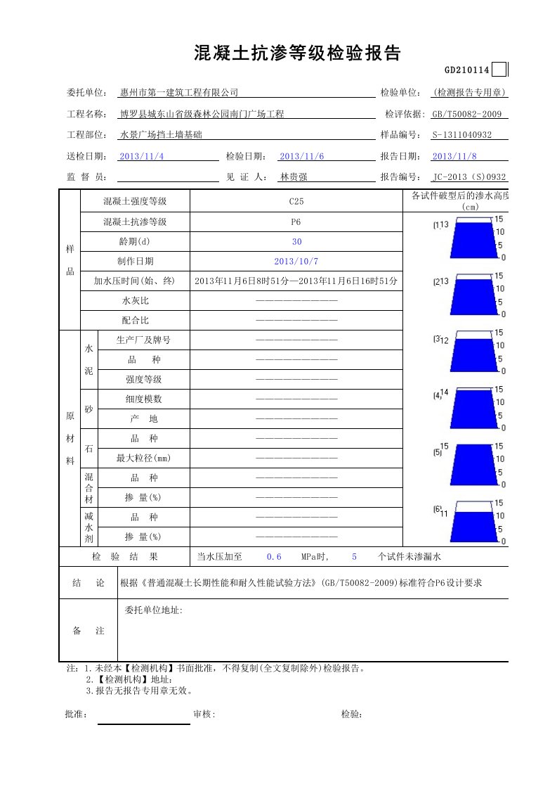 混凝土抗渗性能检验报告