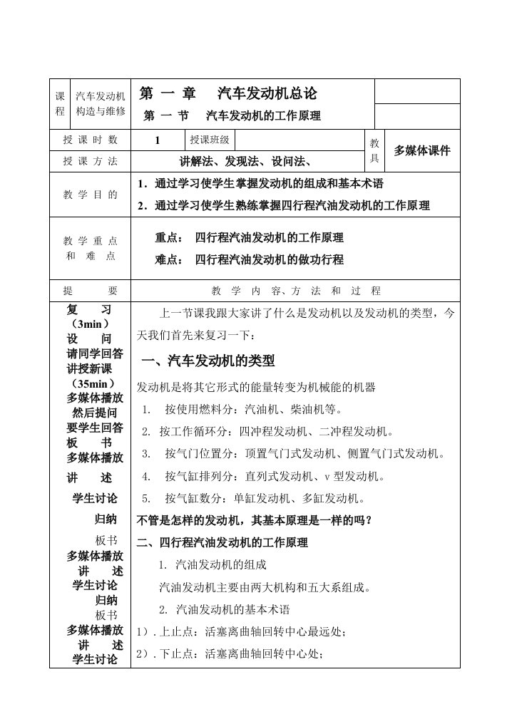 汽车发动机工作原理教案