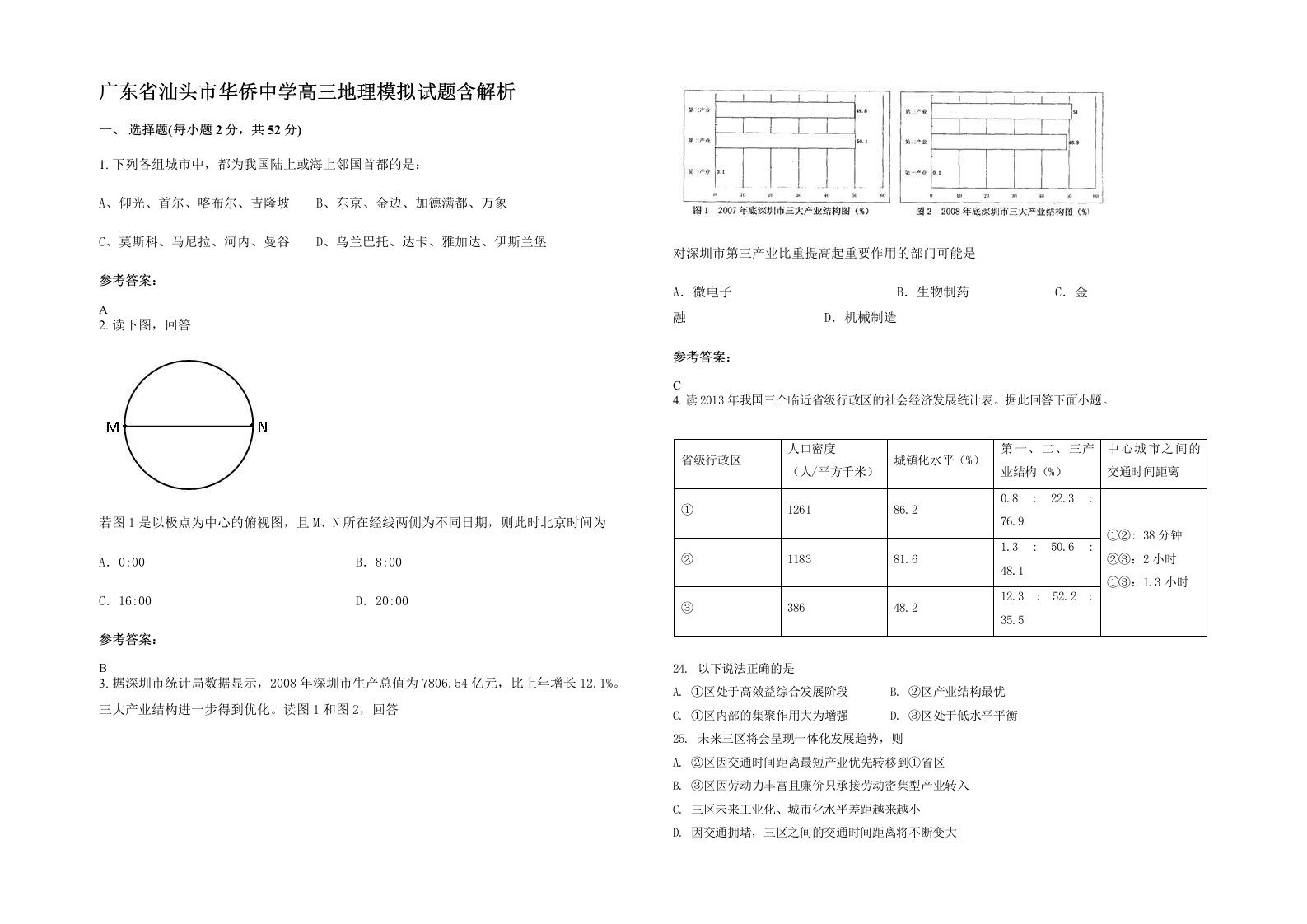 广东省汕头市华侨中学高三地理模拟试题含解析