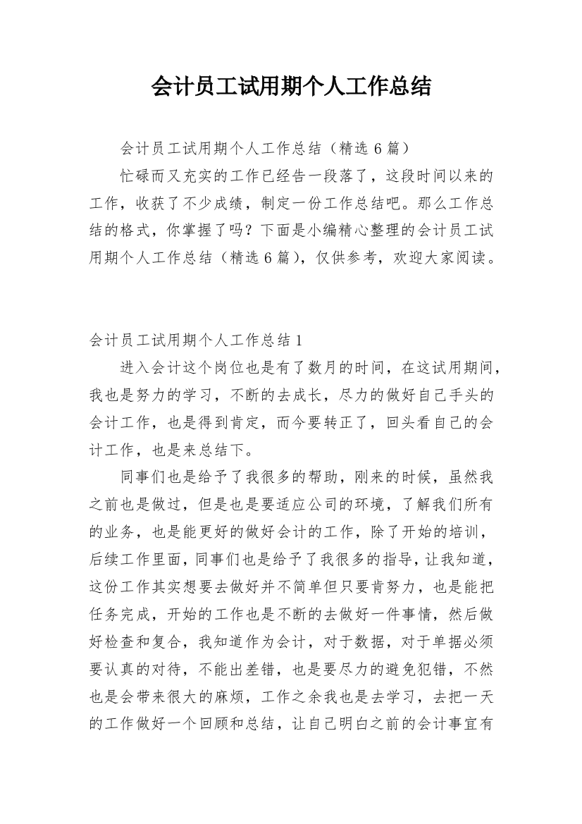 会计员工试用期个人工作总结