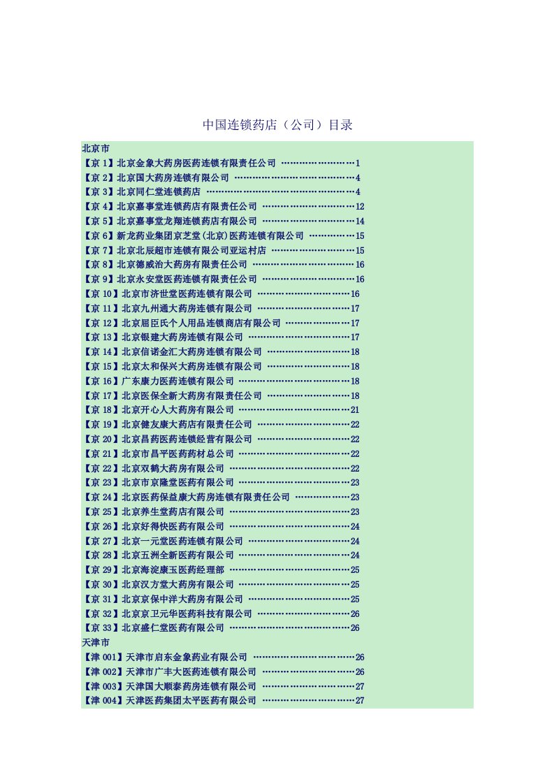 全国连锁名录