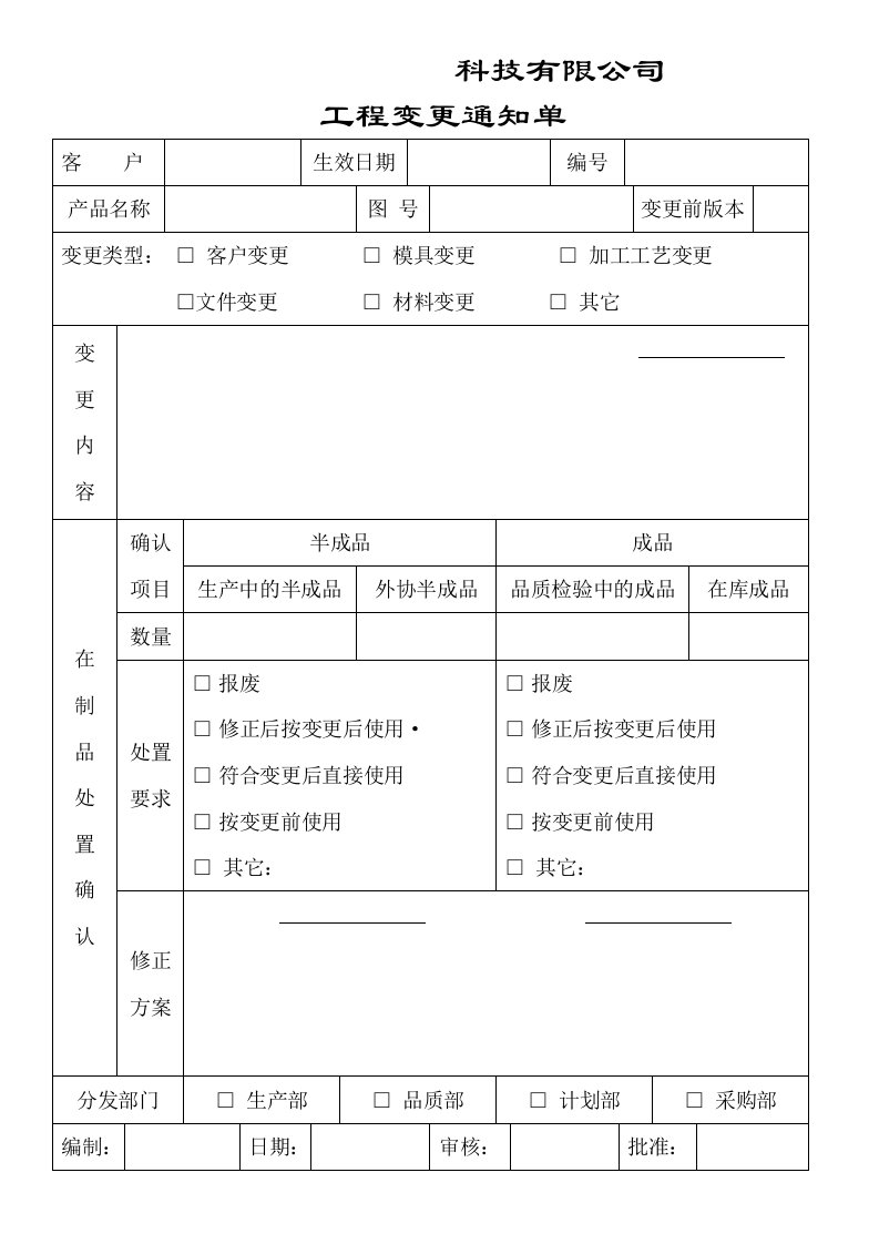 工程变更通知单模板