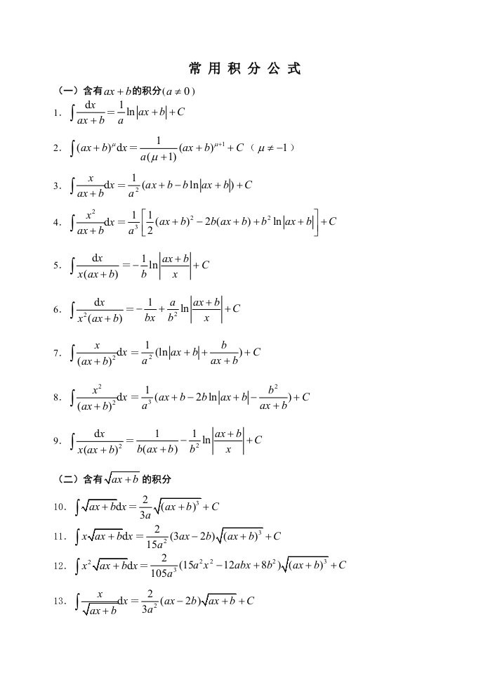 高等数学积分公式和微积分公式大全