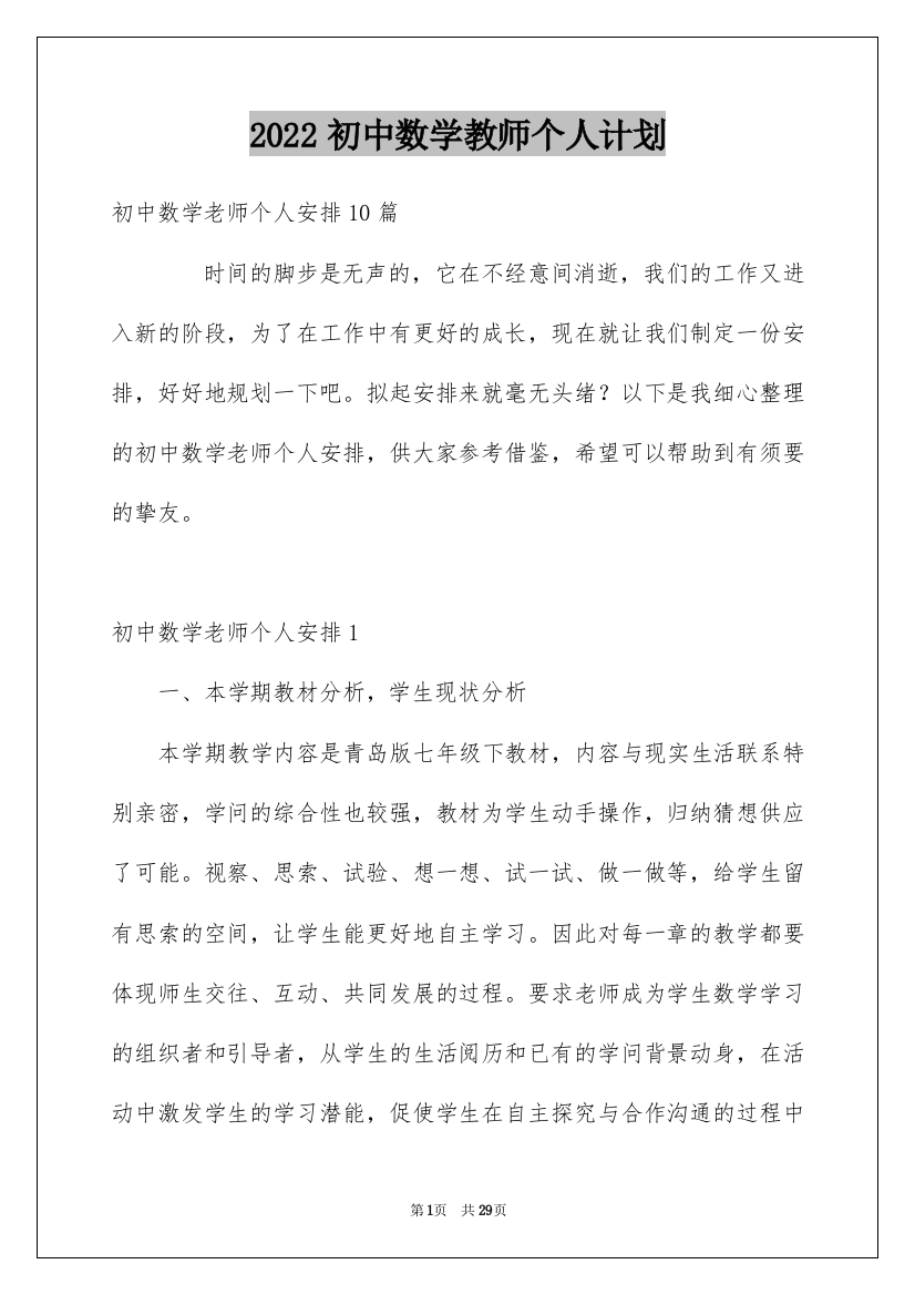 2022初中数学教师个人计划_1