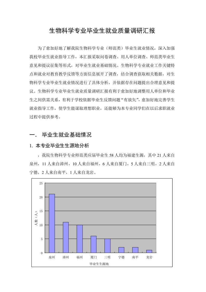 生物科学专业毕业生就业质量调研分析报告