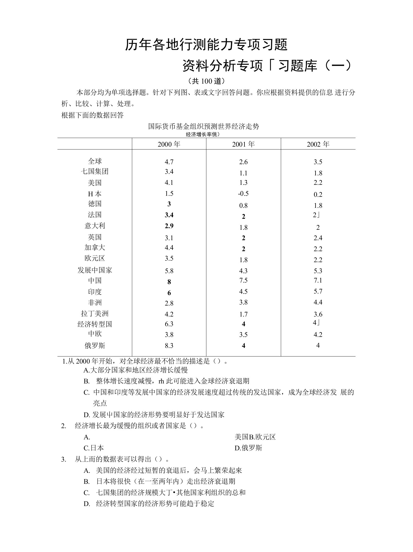 行测专项题库资料分析