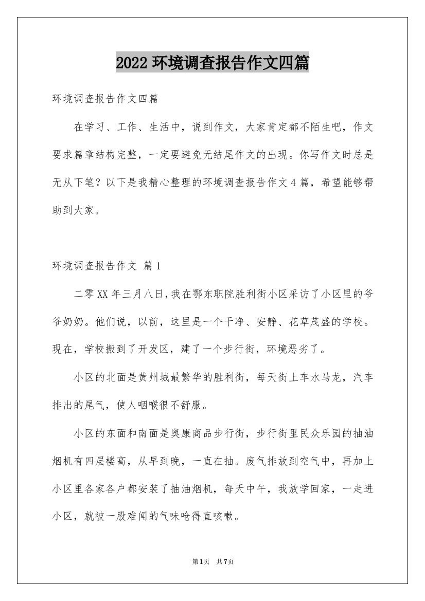 2022环境调查报告作文四篇