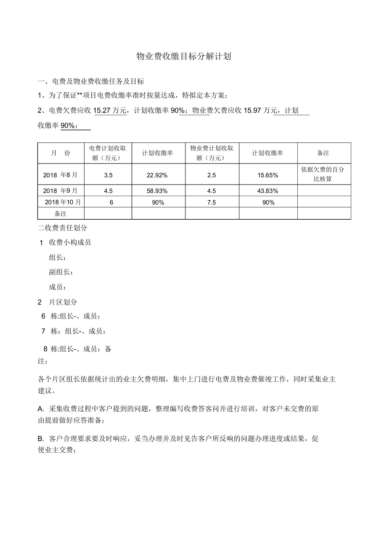 物业费催收目标分解计划