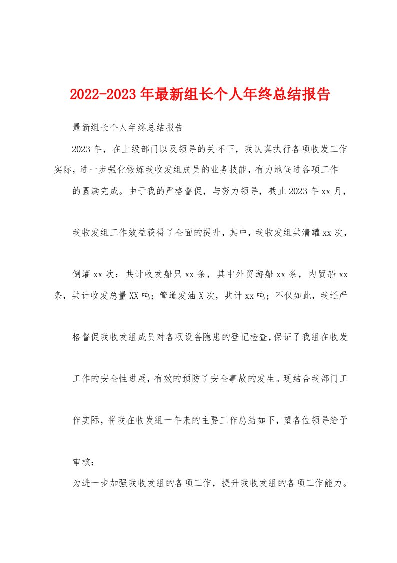 2022-2023年最新组长个人年终总结报告