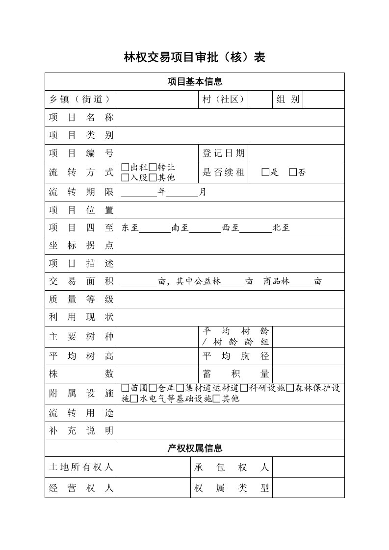 林权交易项目审批核表