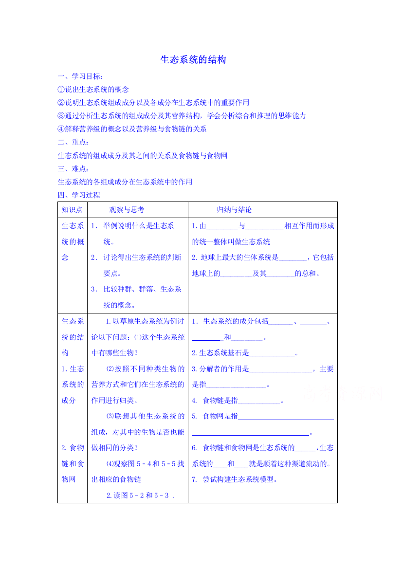 2014年秋高中生物学案