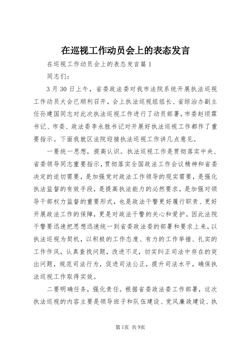 在巡视工作动员会上的表态发言