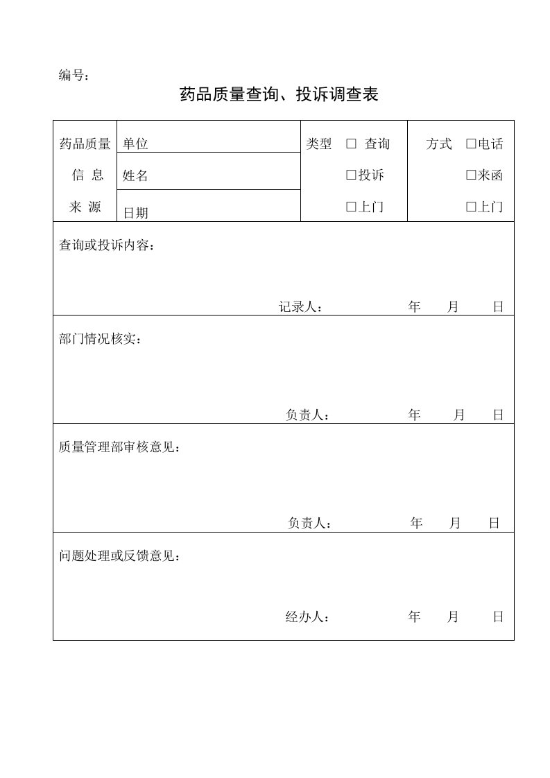 药品质量查询、投拆调查表