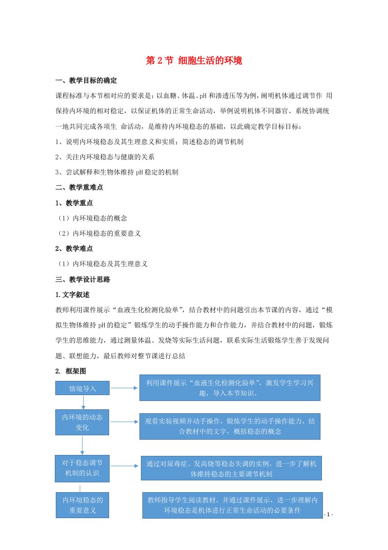 2020_2021学年新教材高中生物第1章人体的内环境与稳态2内环境的稳态教案新人教版选择性必修1