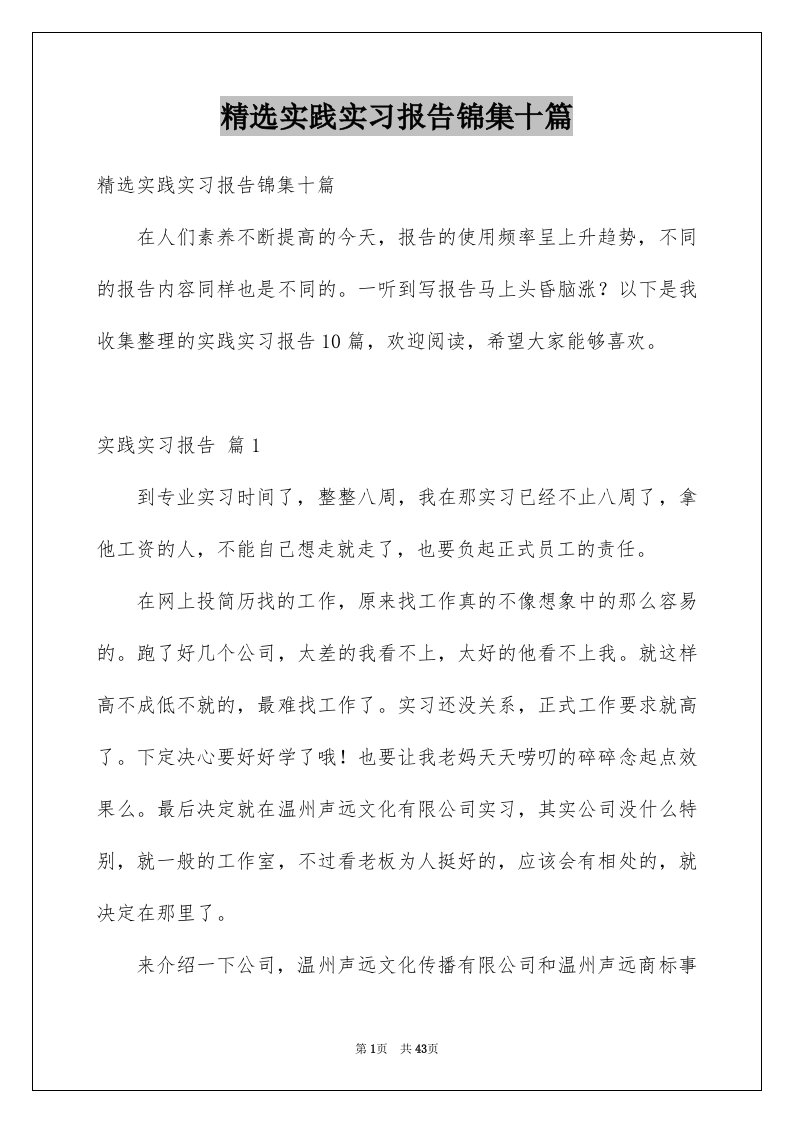 精选实践实习报告锦集十篇