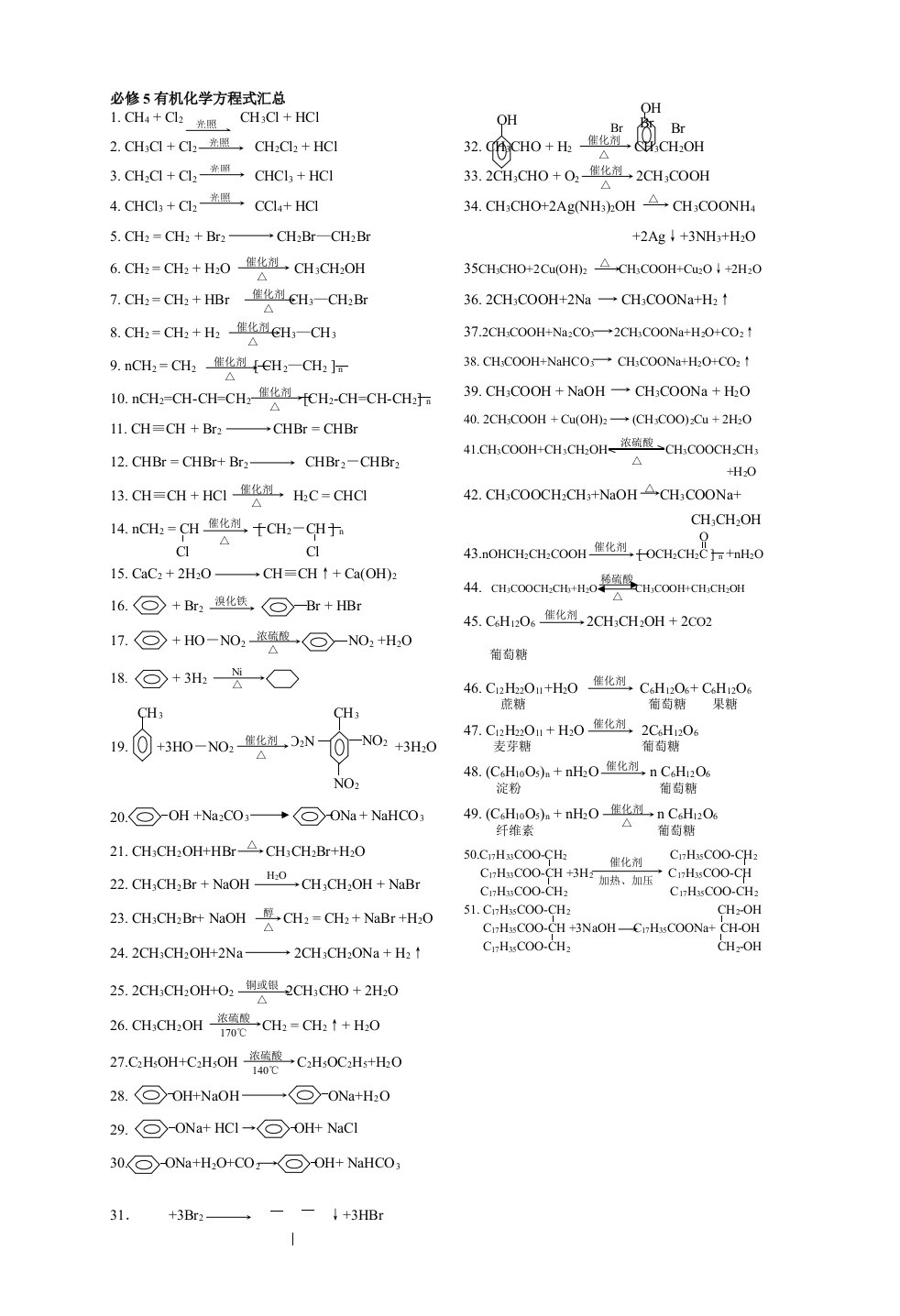 必修5有机化学方程式汇总