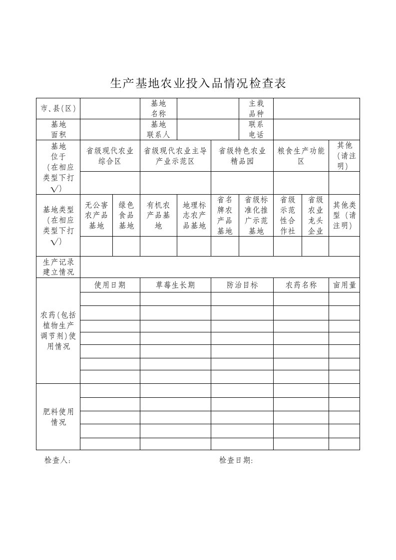 生产基地农业投入品情况检查表