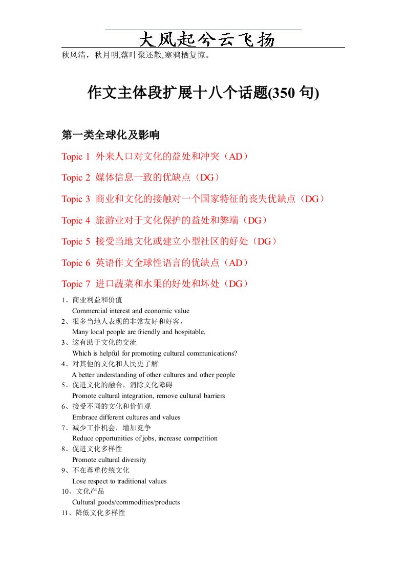 Utvztw雅思作文素材总结-18个话题