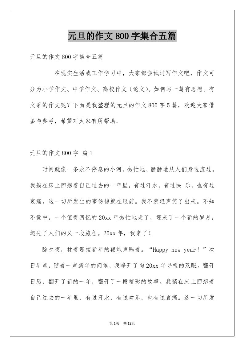 元旦的作文800字集合五篇