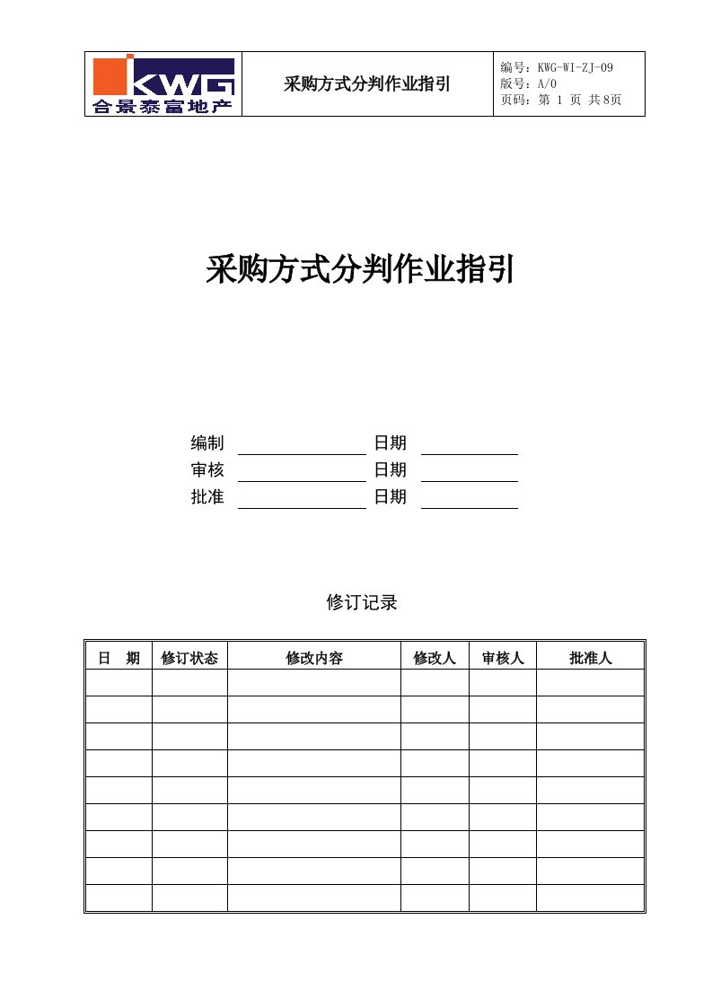 精选采购方式分判作业指引KWG-WI-ZJ-09