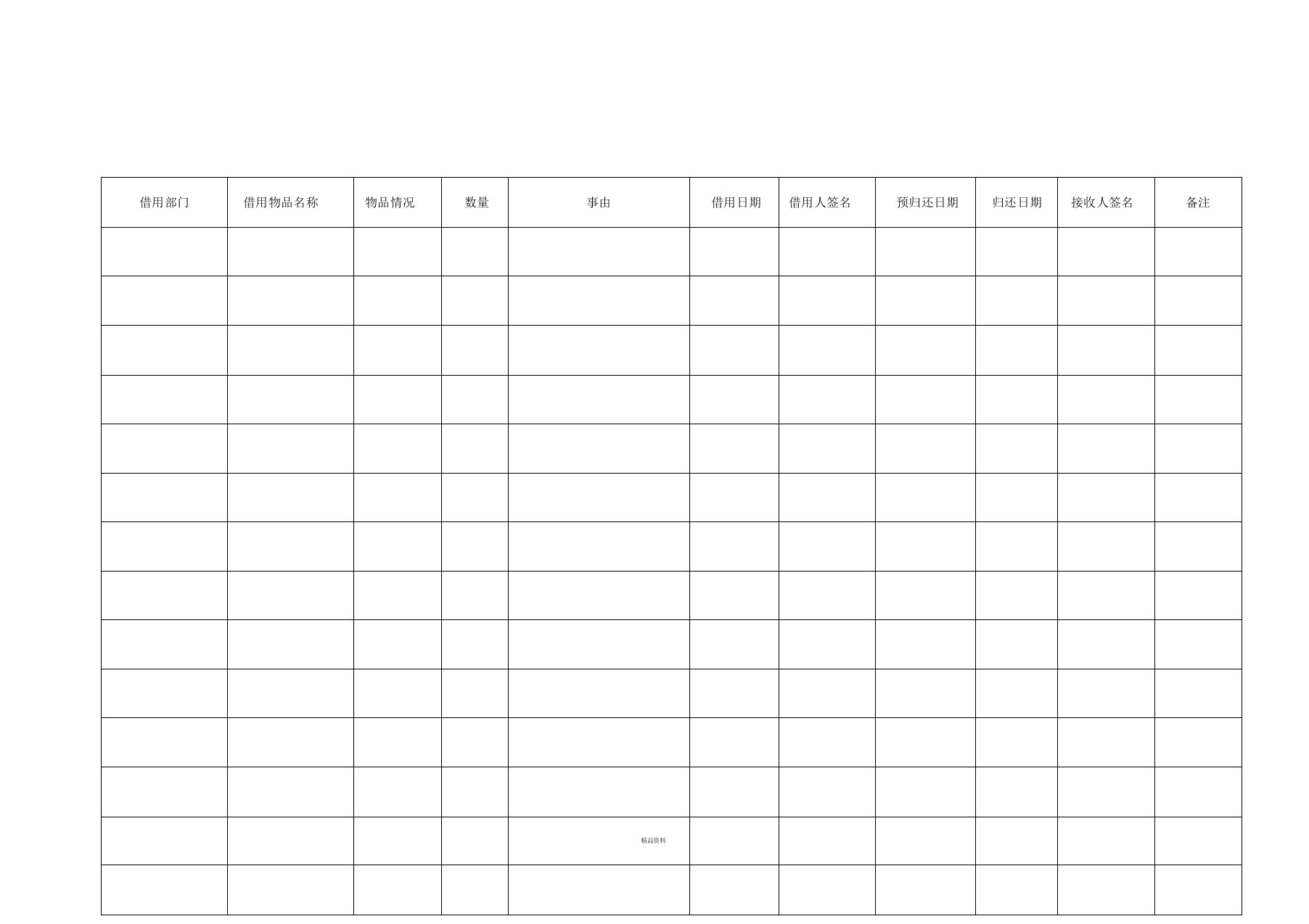 公司物品借用情况登记表
