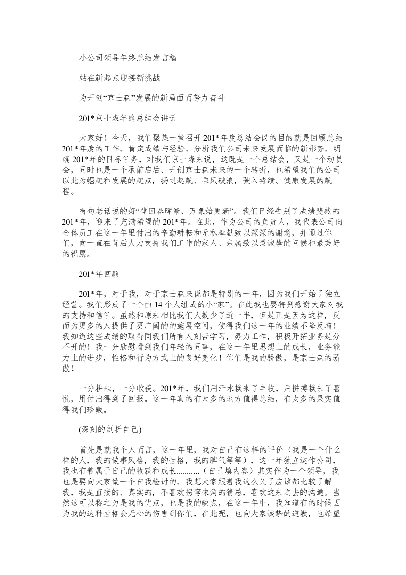 小公司领导年终总结发言稿