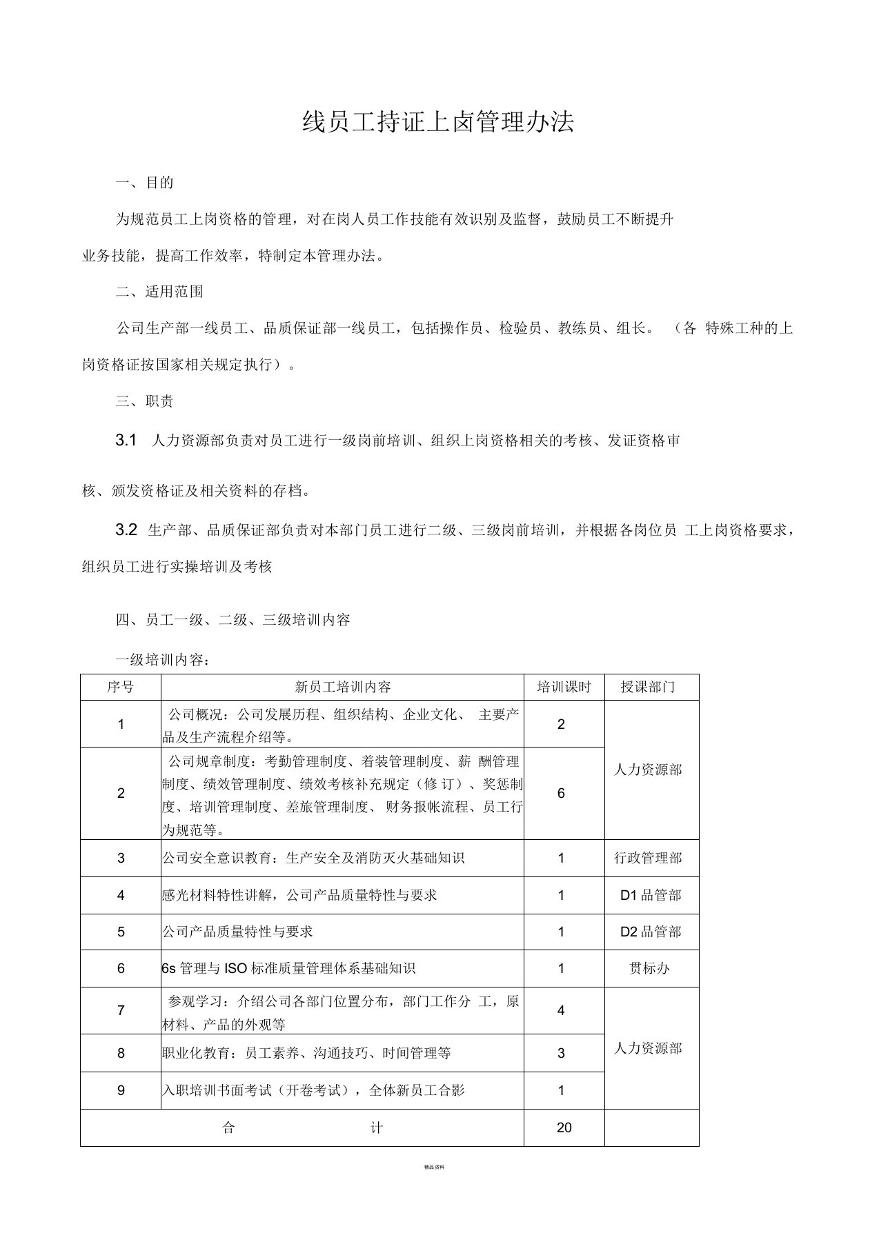 一线员工持证上岗管理办法