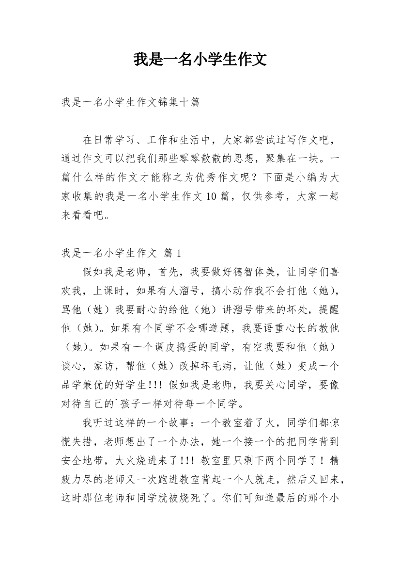 我是一名小学生作文精编