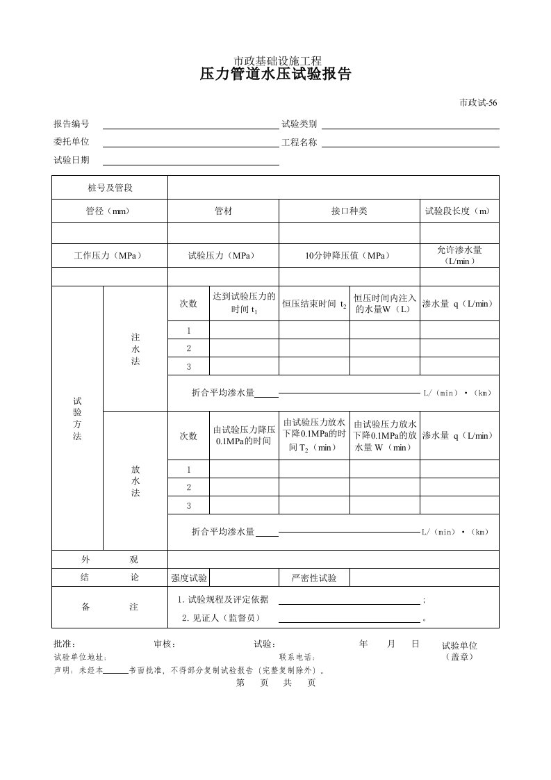 建筑工程-456压力管道水压试验报告