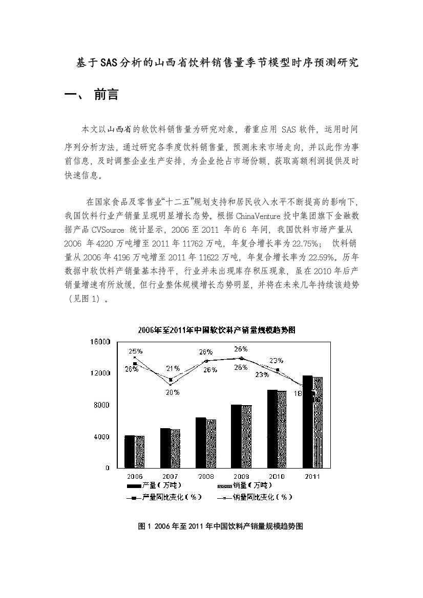 数学建模论文-基于SAS分析的山西省饮料销售量季节模型时序预测研究