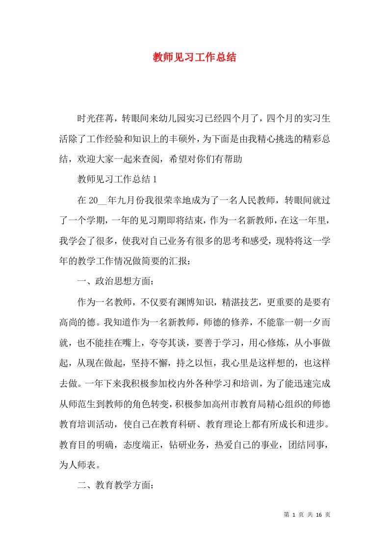 教师见习工作总结