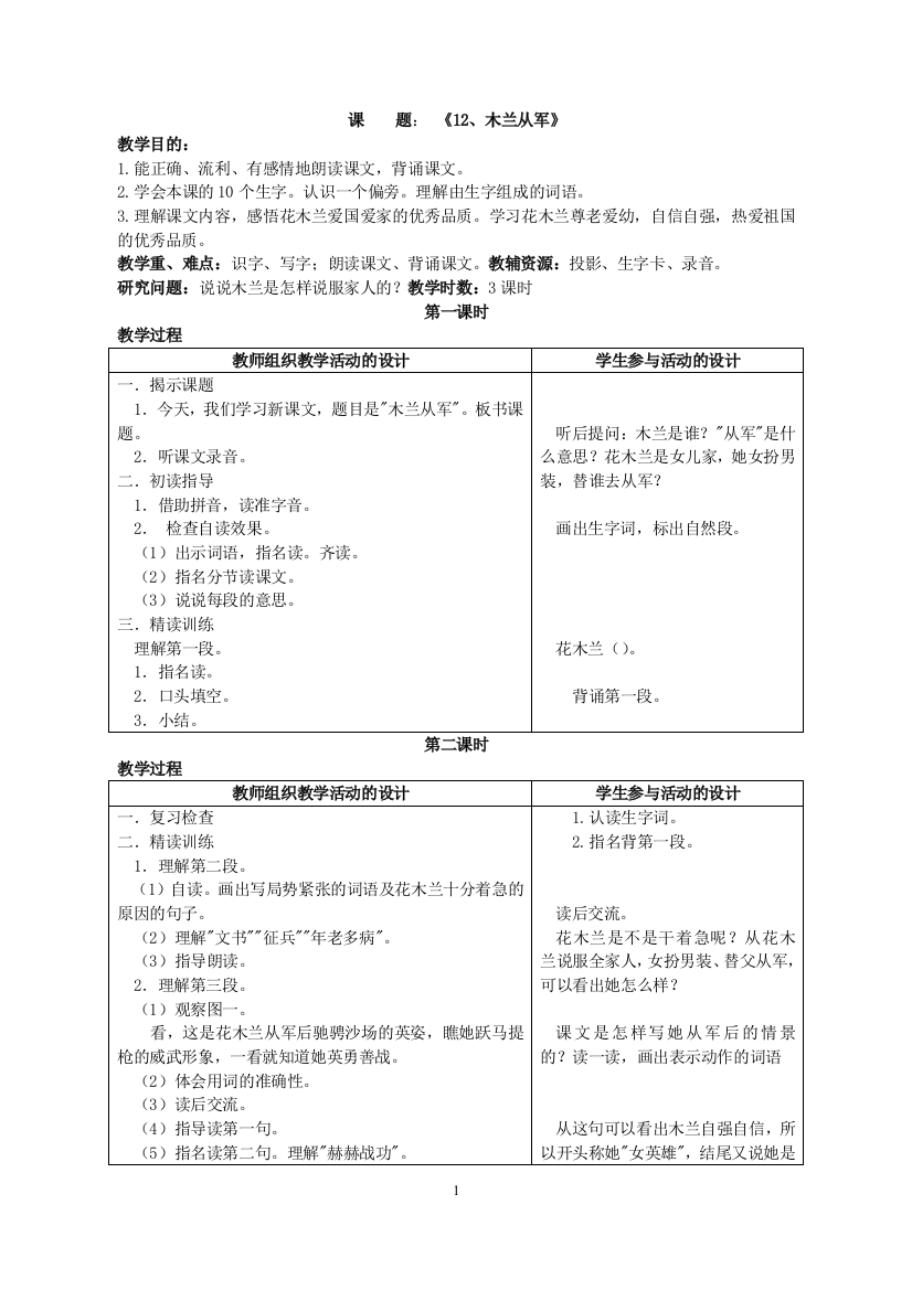 2017年苏教版小学语文二年级下册全册教案(表格式)