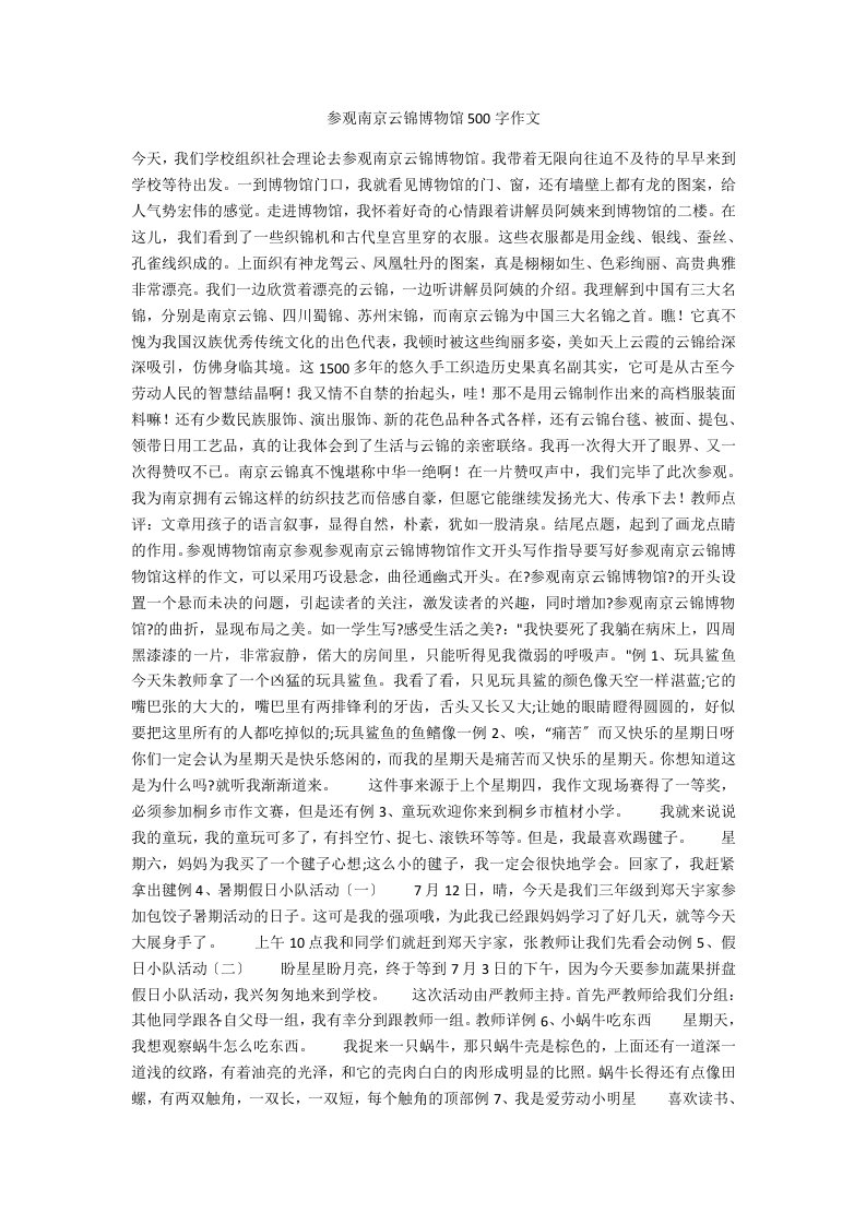 参观南京云锦博物馆500字作文