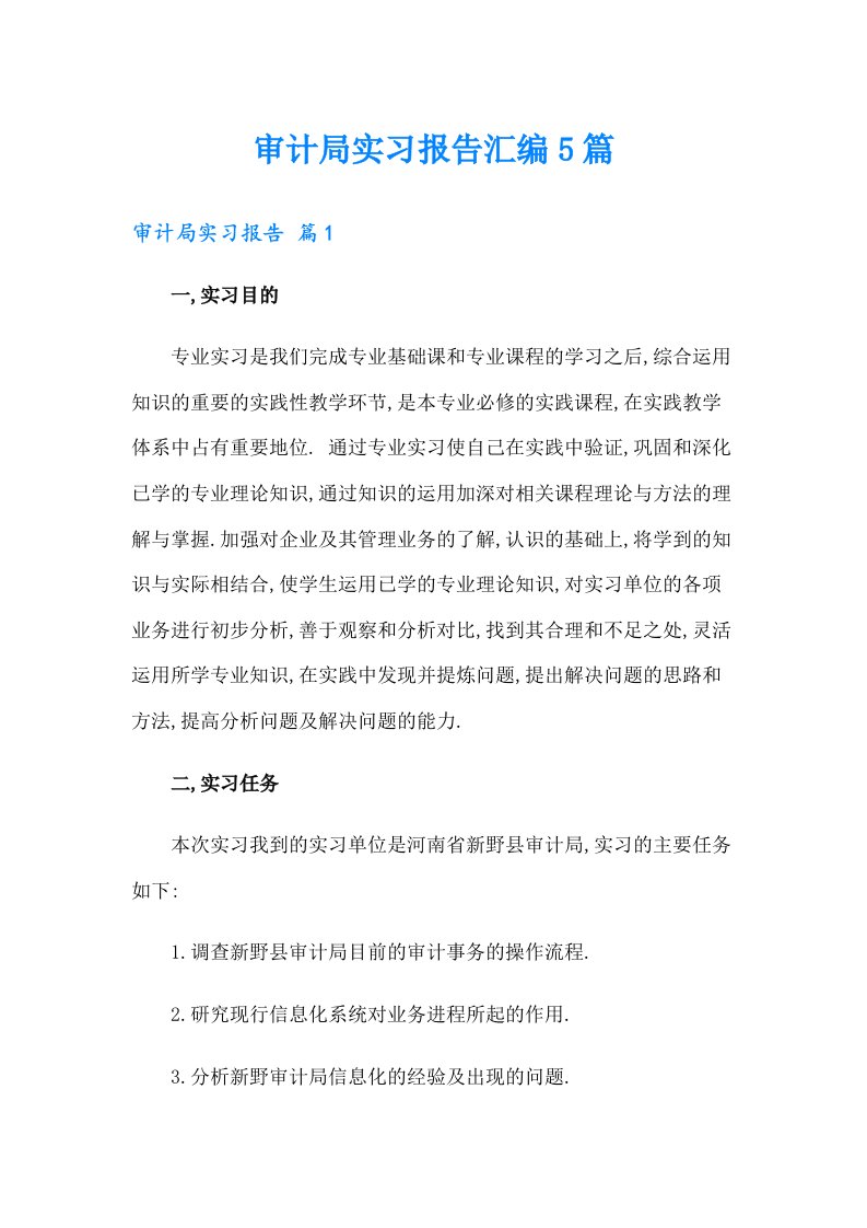 （多篇）审计局实习报告汇编5篇