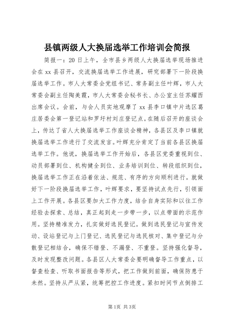 6县镇两级人大换届选举工作培训会简报