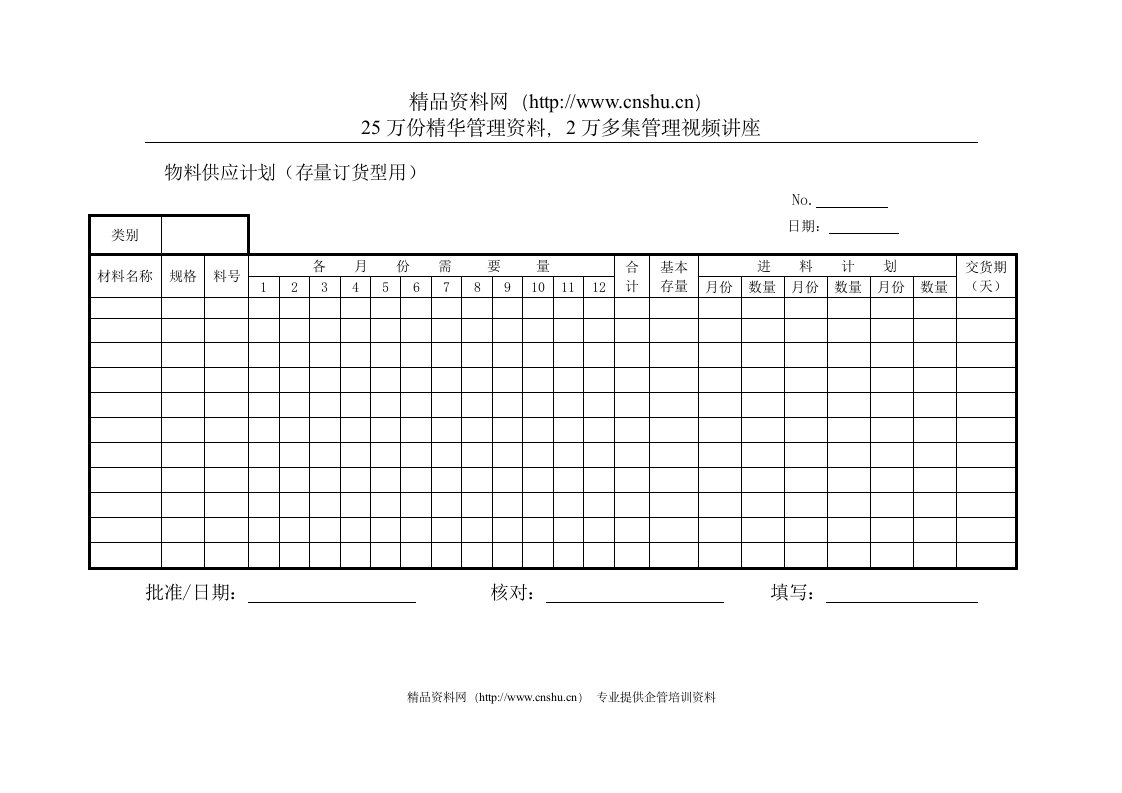 物料供应计划（存量订货型用）