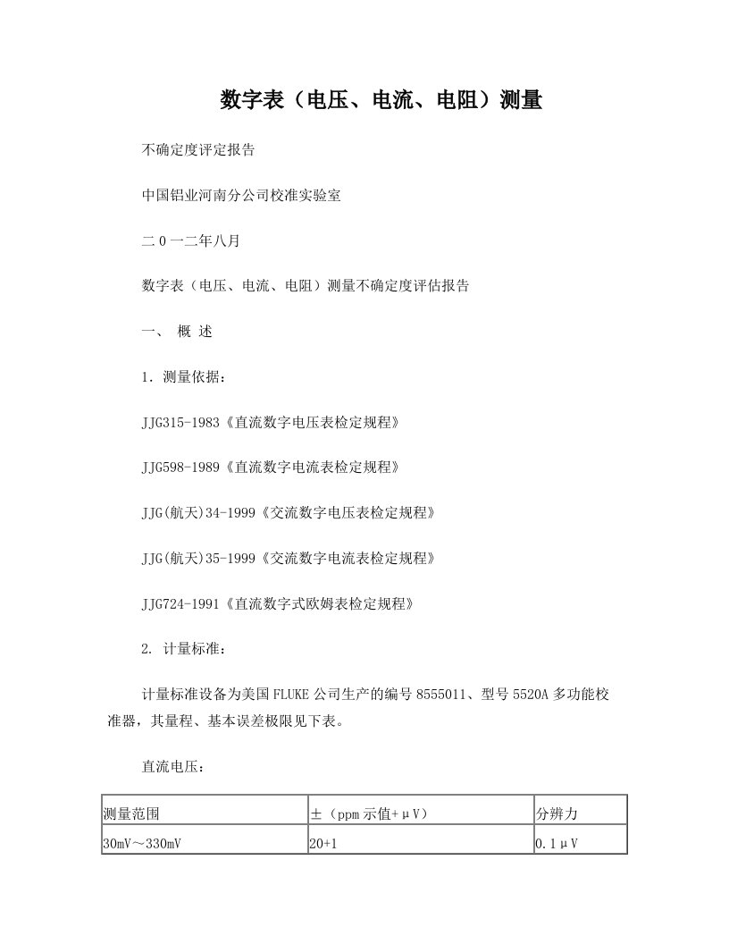 最新数字多用表测量不确定度评定(CMC)