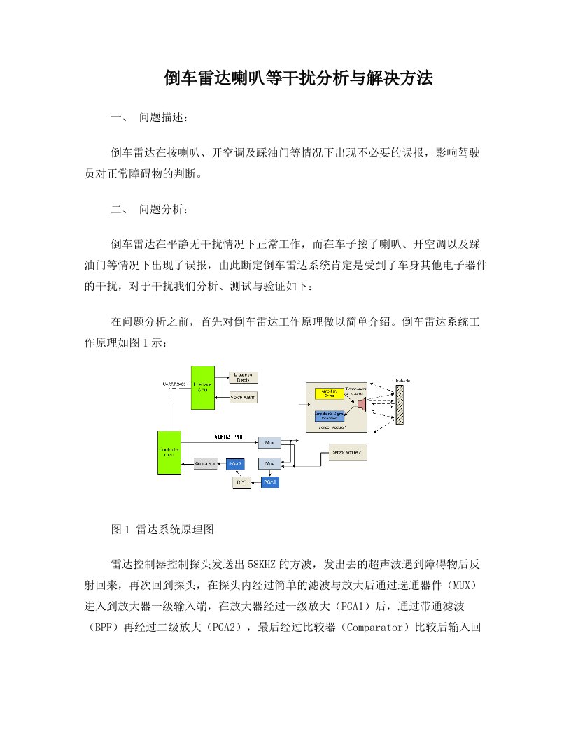 倒车雷达喇叭干扰分析与解决方法